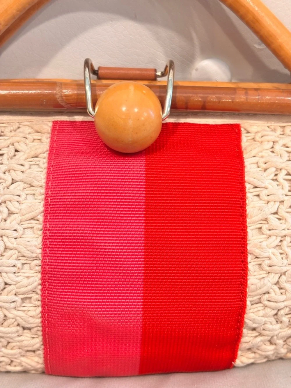 kate spade Cream Woven Clutch with Red and Pink Stripe